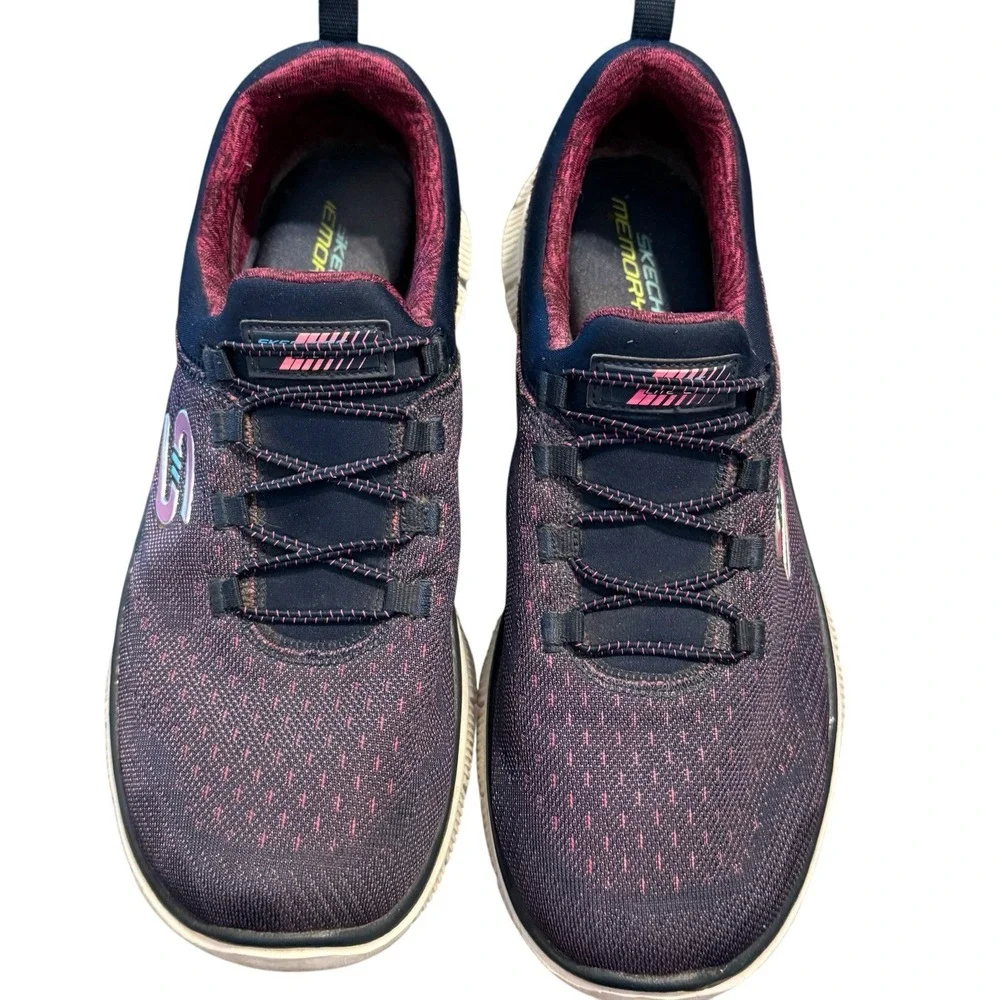 Skechers Flex Appeal 2.0 Navy Pink Slip On Sneakers‎ Memory Foam Women's 10